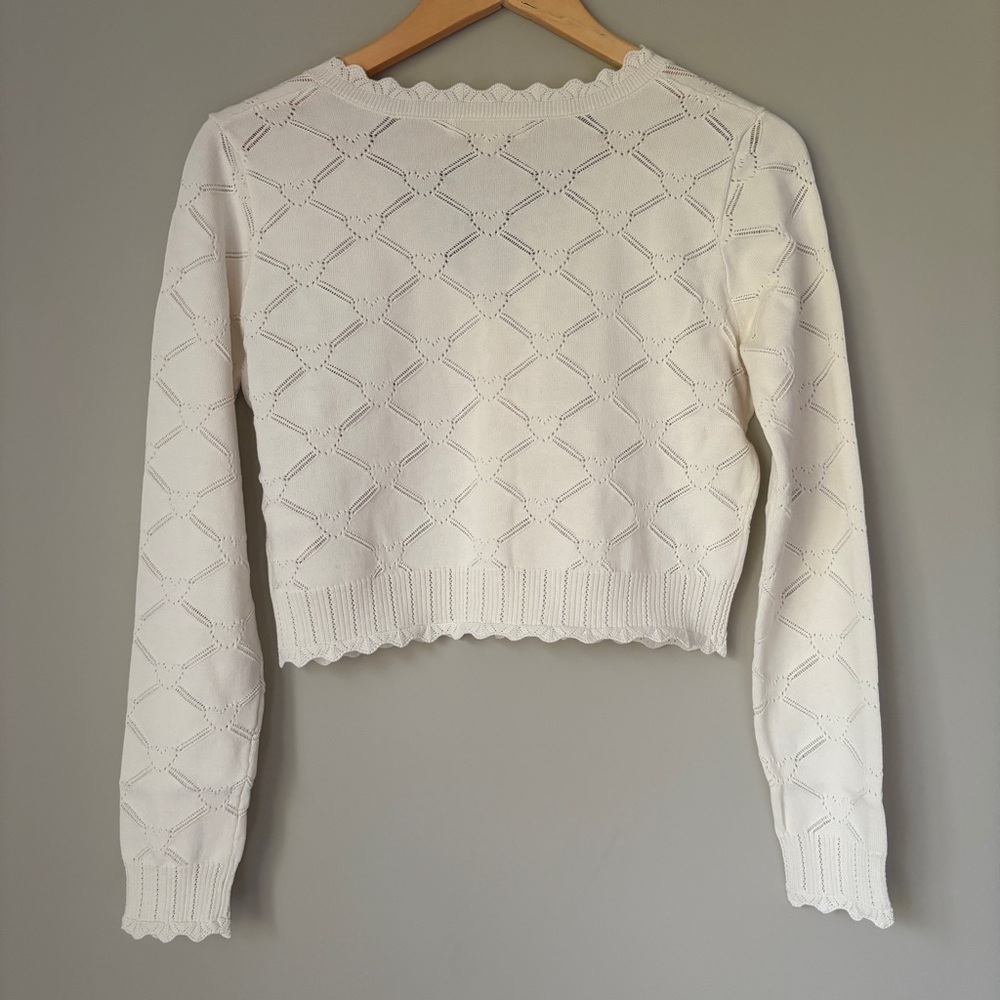 NWT LoveShackFancy Petra Knit Heart Argyle Cardigan Parchment Cream Ivory | S - Picture 9 of 14
